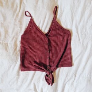 Waffle-Knit Button Down Knotted Tank
